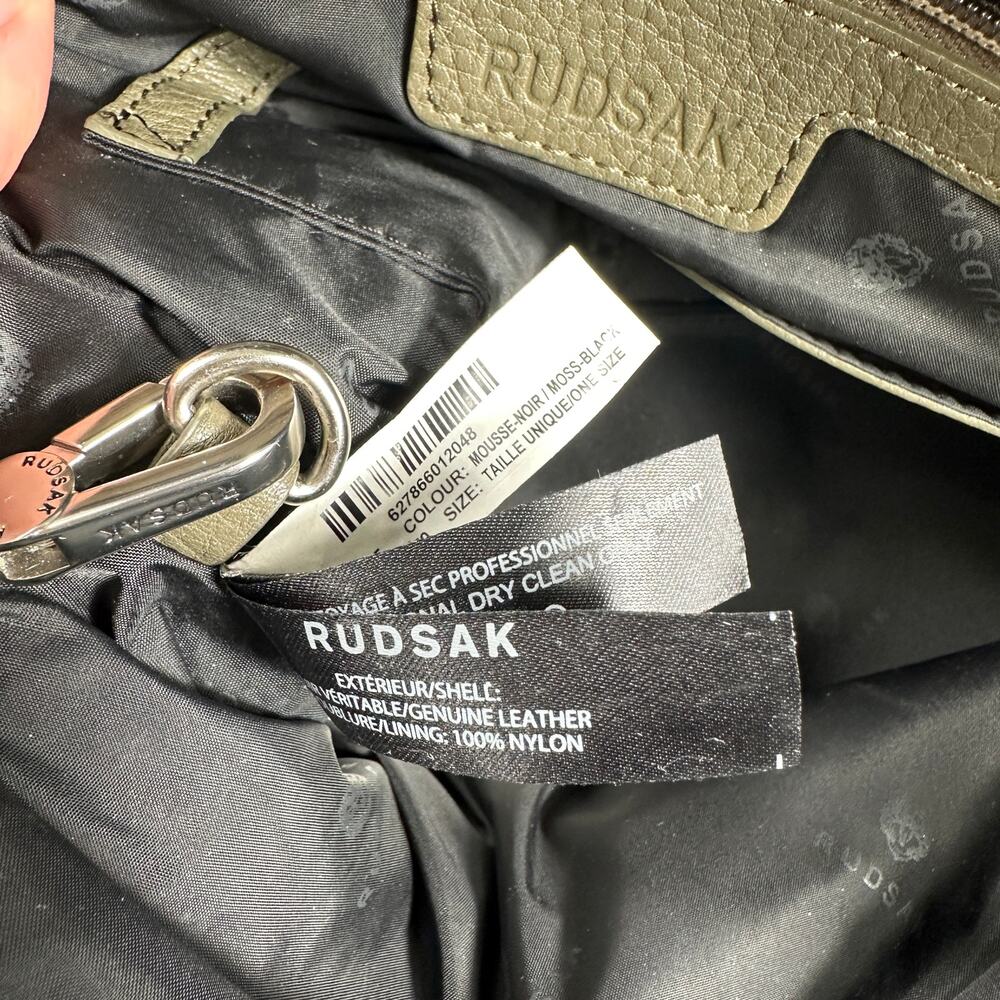 RUDSAK Genuine Leather Pebbled Moss Green Black Top Handle Satchel Shoulder Bag - Picture 11 of 16